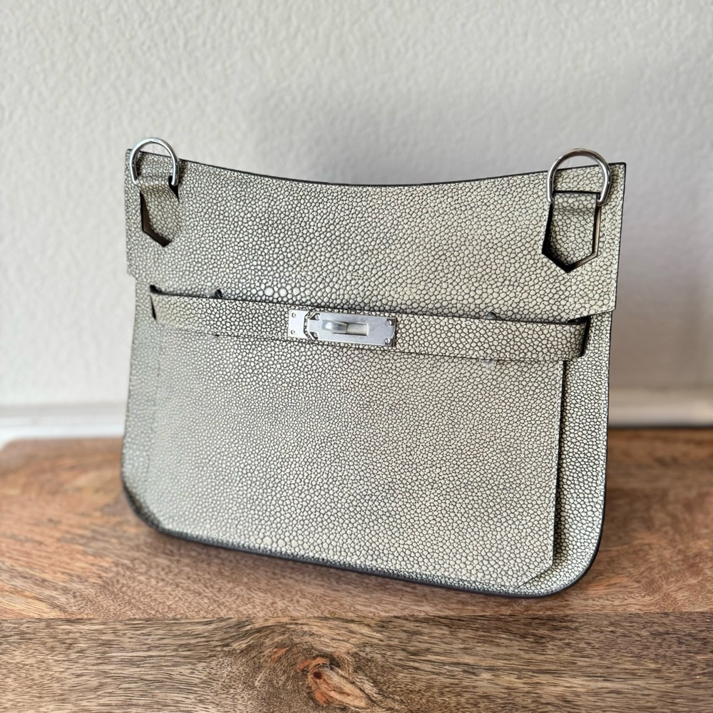 LEATHER INSIDE & OUT Stingray Embossed 28 JPS Belted Bag Crossbody w/ Silver S18